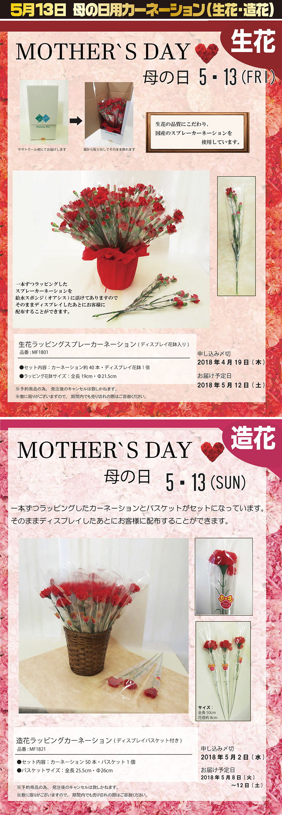 イベントグッズ【５月８日 母の日用 カーネーション （生花・造花）】